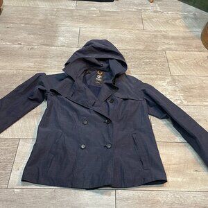 Timberland Dryvent women's navy double-breasted hooded Rain peacoat jacket  M